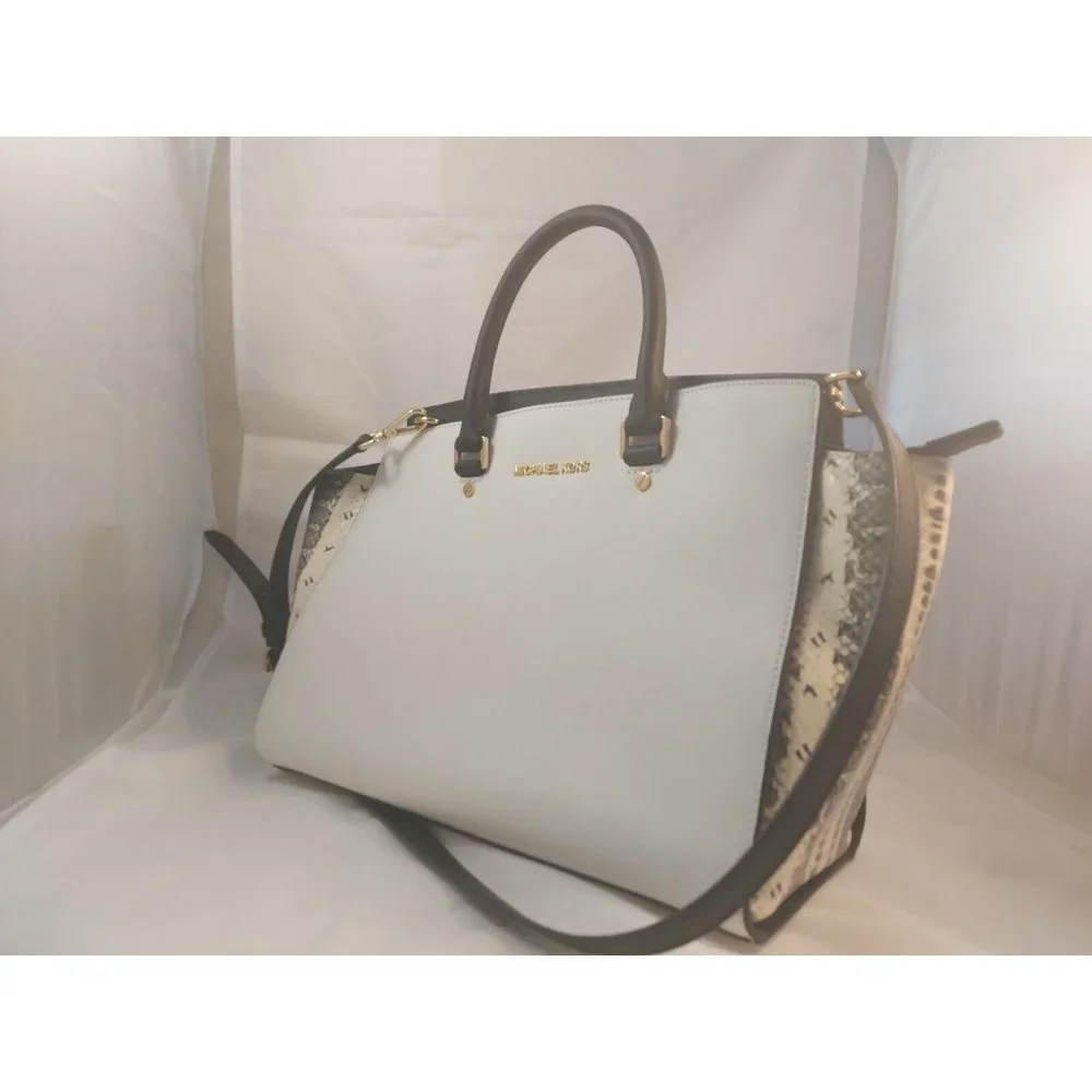 MICHAEL MICHAEL KORS SELMA BAG SATCHEL WHITE/B;ACK/SNAKE PRINT MEDIUM